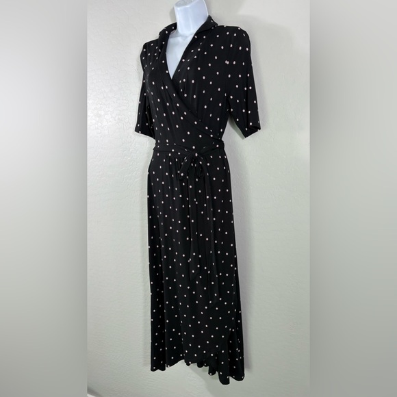 BODEN Lavinia Jersey Wrap Dress in Black Pink Polka Dot, Size 8R - Picture 4 of 9